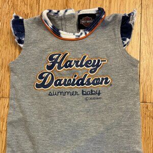 Harley Davidson Baby Onesie One piece Cotton Unisex Gray 3-6 Sleeveless EUC Tie